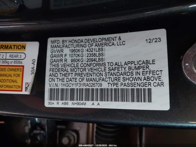 Honda ACCORD EX 2024 1HGCY1F31RA026709 Image 9