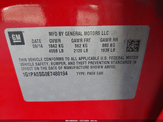 1G1PA5SG0E7480194 Chevrolet Cruze Ls Auto