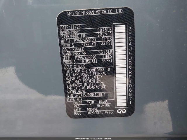 Aukcja sprzedaży 2024 Infiniti Qx55 Luxe Awd, vin: 3PCAJ5JR9RF108871, numer aukcji: 44040363