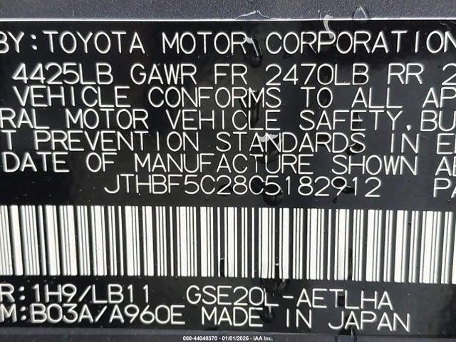 2012 LEXUS IS 250 JTHBF5C28C5182912 Photo 8