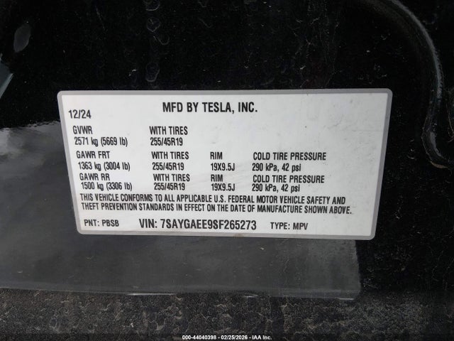 2025 TESLA MODEL Y 7SAYGAEE9SF265273 Photo 8