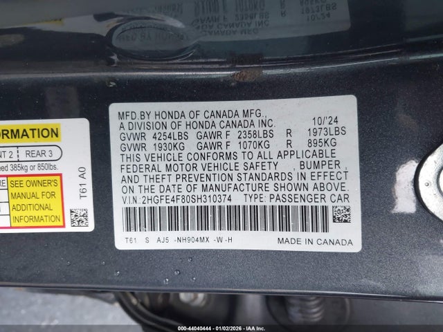2025 HONDA CIVIC HYBRID 2HGFE4F80SH310374 Photo 8