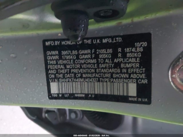 SHHFK7H49MU404327 Honda Civic Sport