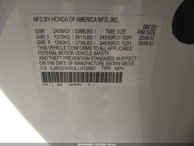Acura Mdx Technology Package 2020 5J8YD3H53LL012897 Image 9