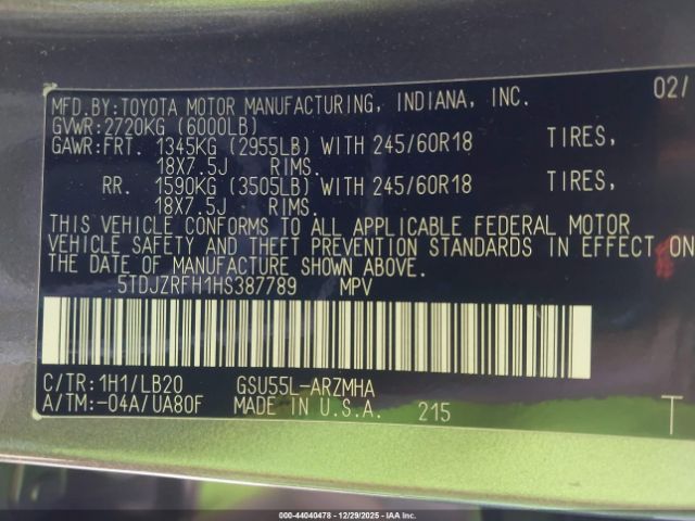 2017 TOYOTA HIGHLANDER 5TDJZRFH1HS387789 Photo 8