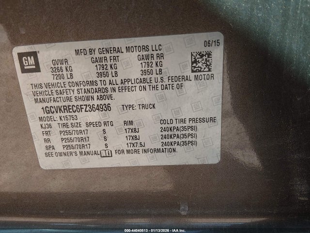 1GCVKREC6FZ364936 Chevrolet Silverado 1500 1lt
