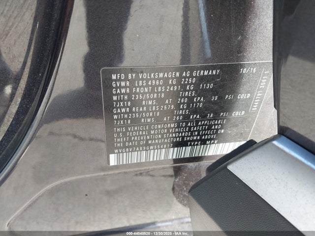 WVGBV7AX9GW554817 Volkswagen TIGUAN SE