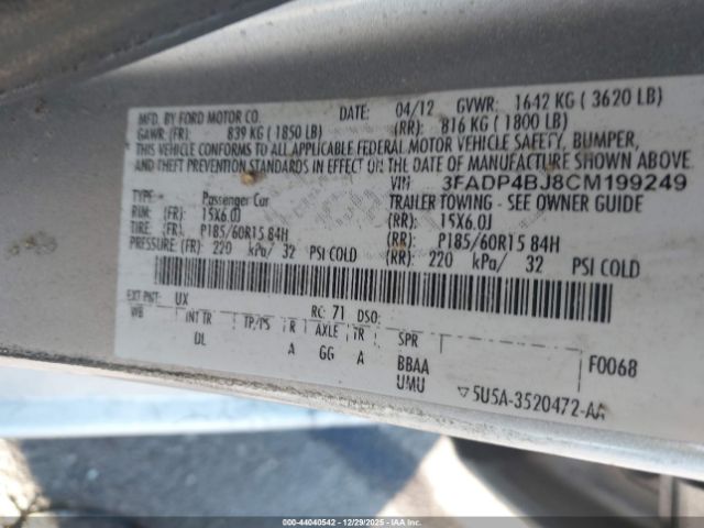 2012 FORD FIESTA 3FADP4BJ8CM199249 Photo 8