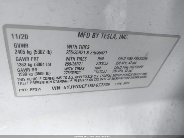 2021 TESLA MODEL Y 5YJYGDEF1MF072299 Photo 8