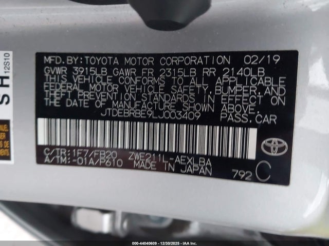 Toyota Corolla Hybrid Le 2020 JTDEBRBE9LJ003409 Image 9