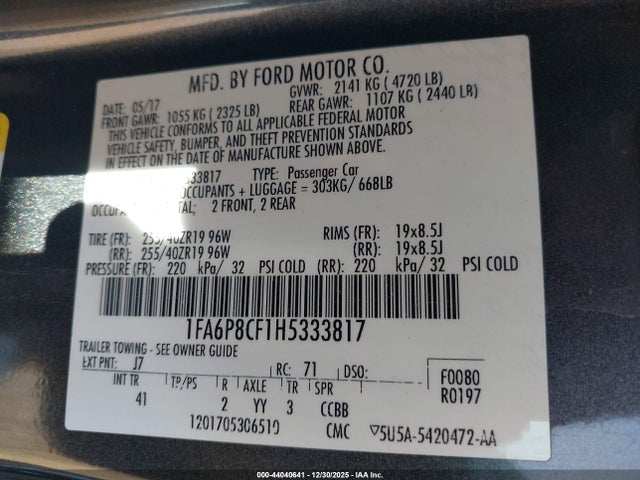 2017 FORD MUSTANG 1FA6P8CF1H5333817 Photo 8