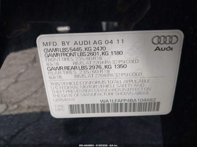 2011 AUDI Q5 WA1LFAFP4BA104682 Photo 8