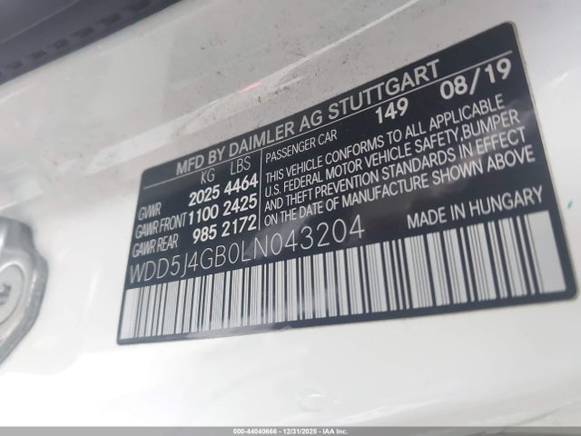 Aukcja sprzedaży 2020 Mercedes-benz Cla 250, vin: WDD5J4GB0LN043204, numer aukcji: 44040666