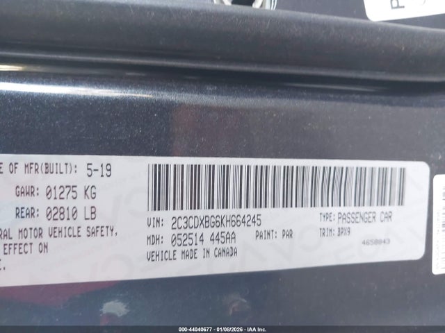 2C3CDXBG6KH664245 Dodge Charger Sxt Rwd