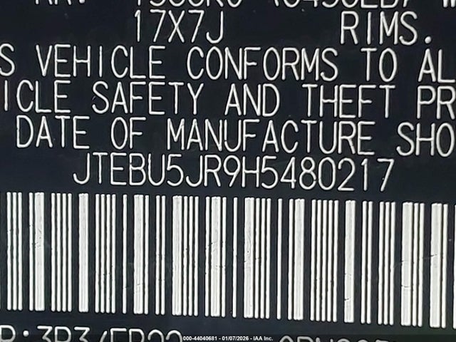 JTEBU5JR9H5480217 Toyota 4RUNNER SR5