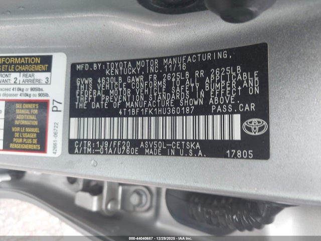4T1BF1FK1HU360187 Toyota CAMRY SE