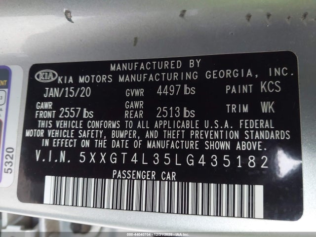 5XXGT4L35LG435182 KIA Optima Se
