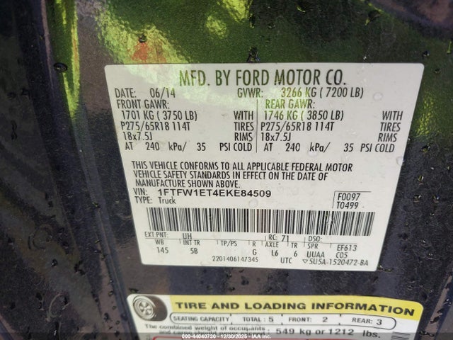 Ford F-150 Fx4 2014 1FTFW1ET4EKE84509 Image 9