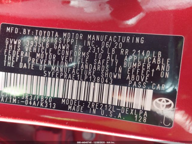 2020 TOYOTA COROLLA 5YFEPRAE1LP138043 Photo 8