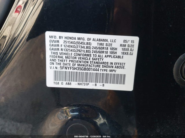 5FNYF5H35GB001444 Honda Pilot Ex