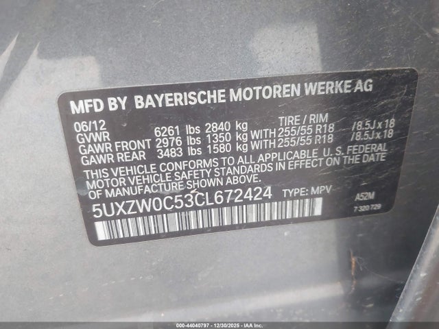 Продаж на аукціоні авто 2012 Bmw X5 Xdrive35d, vin: 5UXZW0C53CL672424, номер лоту: 44040797