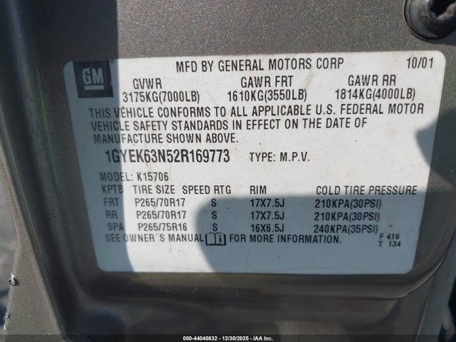 2002 CADILLAC ESCALADE 1GYEK63N52R169773 Photo 8