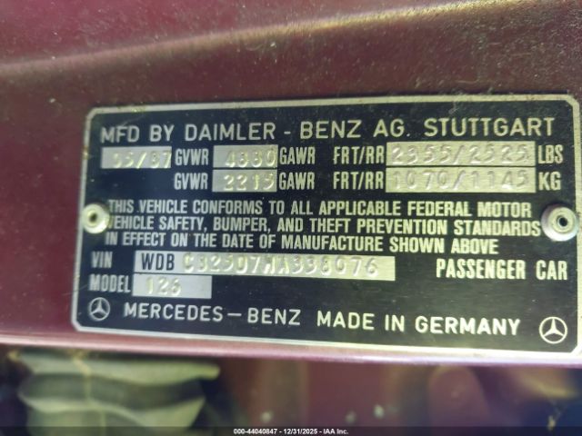 1987 MERCEDES-BENZ 300 WDBCB25D7HA338076 Photo 8