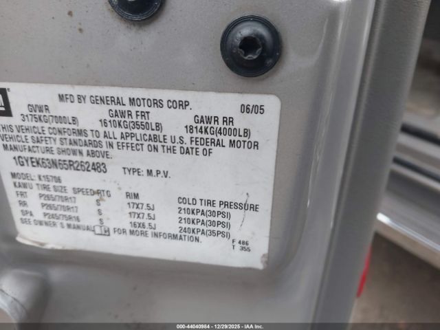 2005 CADILLAC ESCALADE 1GYEK63N65R262483 Photo 8