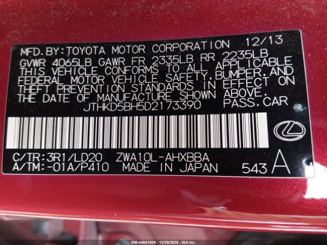 2013 LEXUS CT 200H JTHKD5BH5D2173390 Photo 8