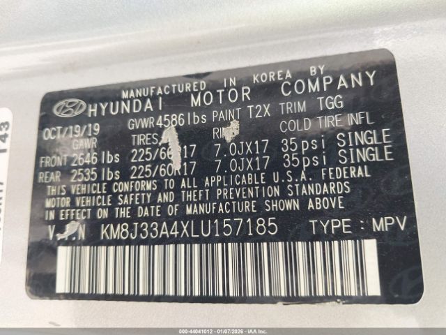 2020 HYUNDAI TUCSON KM8J33A4XLU157185 Photo 8