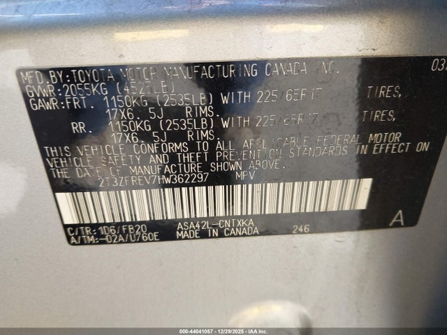 2T3ZFREV7HW362297 Toyota RAV4 LE