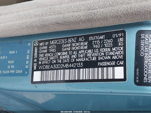 1991 MERCEDES-BENZ 300 WDBEA30D2MB442133 Photo 8