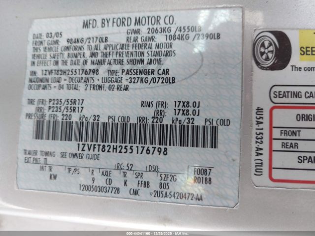 2005 FORD MUSTANG 1ZVFT82H255176798 Photo 8