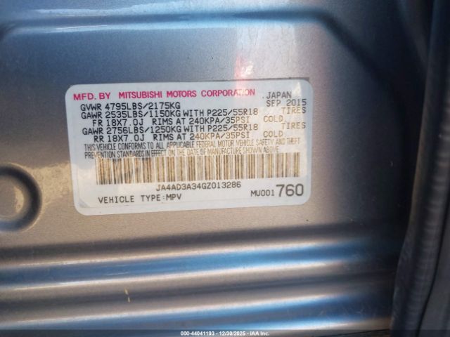 2016 MITSUBISHI OUTLANDER JA4AD3A34GZ013286 Photo 8