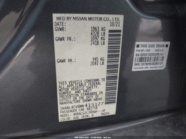 1N4BL4CV8MN415127 Nissan Altima Sr Fwd