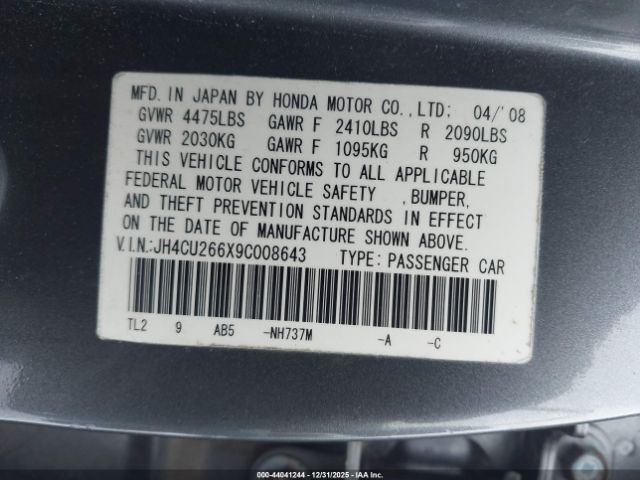 2009 ACURA TSX JH4CU266X9C008643 Photo 8