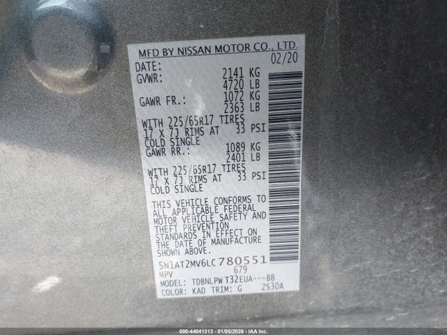 5N1AT2MV6LC780551 Nissan Rogue S Intelligent Awd