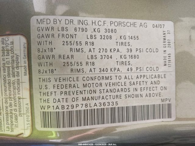 2008 PORSCHE CAYENNE WP1AB29P78LA36335 Photo 8
