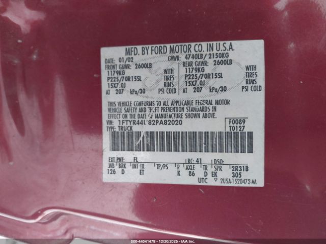 2002 FORD RANGER 1FTYR44U82PA82020 Photo 8