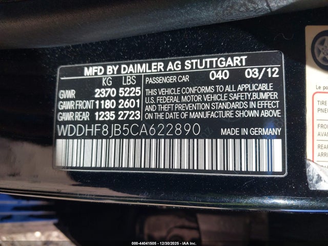 Продаж на аукціоні авто 2012 Mercedes-benz E 350 4matic, vin: WDDHF8JB5CA622890, номер лоту: 44041505