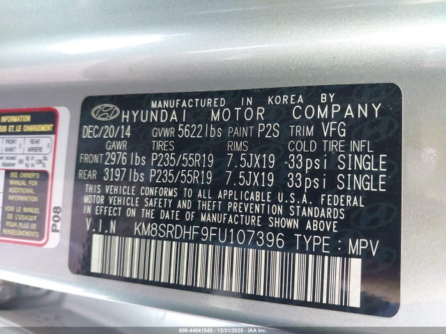 Hyundai Santa Fe Gls 2015 KM8SRDHF9FU107396 Image 9