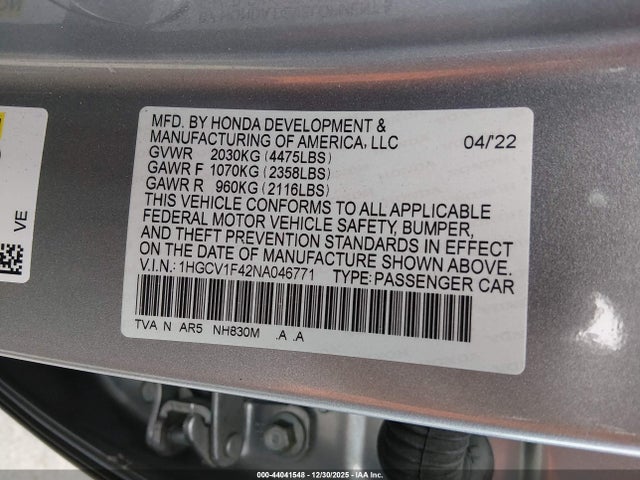 1HGCV1F42NA046771 Honda Accord Sport Special Edition