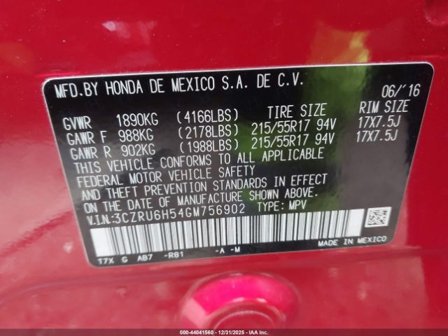 2016 HONDA HR-V 3CZRU6H54GM756902 Photo 8