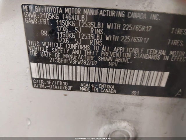 Toyota RAV4 LE 2015 2T3BFREV3FW292702 Image 9
