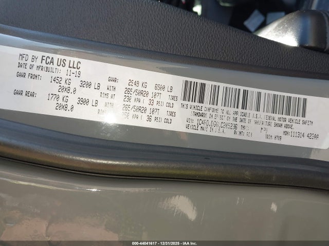 2020 Dodge Durango Gt Awd მანქანა იყიდება აუქციონზე, vin: 1C4RDJDG6LC205236, აუქციონის ნომერი: 44041617