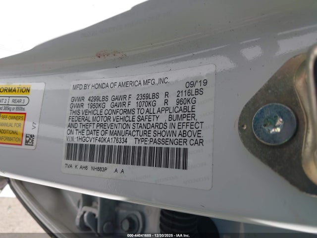 1HGCV1F40KA176334 Honda ACCORD EX