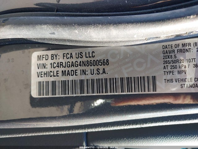 1C4RJGAG4N8600568 Jeep Grand Cherokee Altitude 4x2