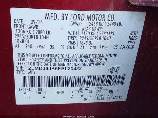 Lincoln MKX 2014 2LMDJ6JK6EBL20432 Image 18