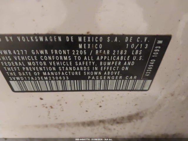 44041774 :رقم المزاد ، 3VWD17AJ3EM230633 vin ، 2014 Volkswagen Jetta 1.8t Se مزاد بيع