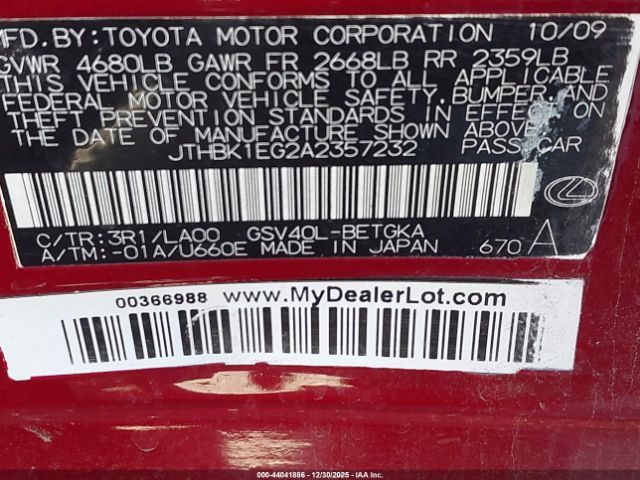 2010 LEXUS ES 350 JTHBK1EG2A2357232 Photo 8